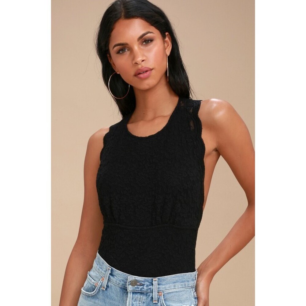 Lulus Fantasy Black Lace Bodysuit - Size Small